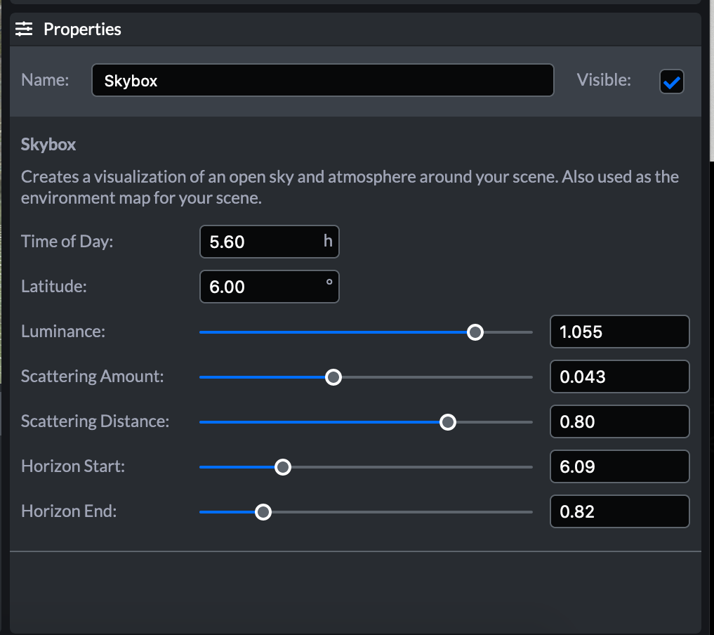 Screenshot of the skybox property panel